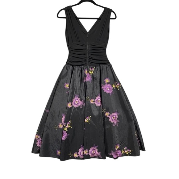 Ruched Embroidered Whimsigoth Dark Fairy Romantic Fit & Flare Party Dress Sz 4P - Picture 5 of 10